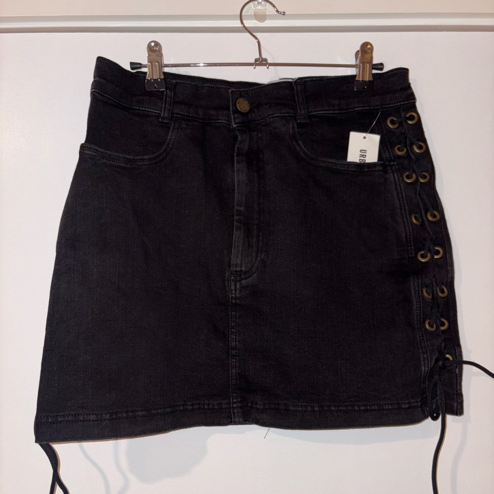 Urban Outfitters Black Lace-Up Denim Skirt NWT